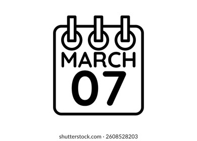 7 March calendar icon text page monthly web design on black and white background vector, icon, or illustration with the month of March 7