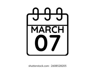 7 March calendar icon text page monthly web design on black and white background vector, icon, or illustration with the month of March 7