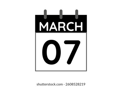 7 March calendar icon text page monthly web design on black and white background vector, icon, or illustration with the month of March 7