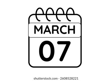 7 March calendar icon text page monthly web design on black and white background vector, icon, or illustration with the month of March 7