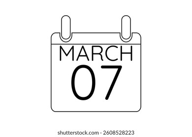 7 March calendar icon text page monthly web design on black and white background vector, icon, or illustration with the month of March 7