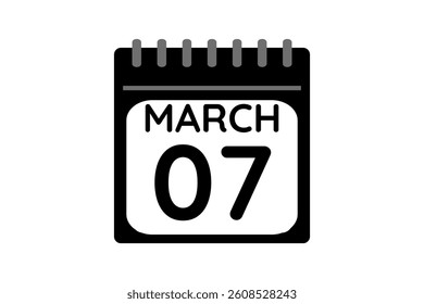 7 March calendar icon text page monthly web design on black and white background vector, icon, or illustration with the month of March 7