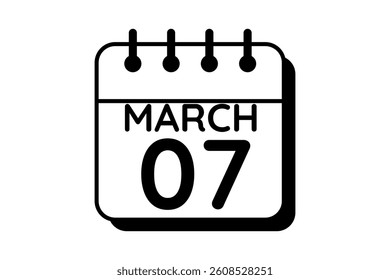 7 March calendar icon text page monthly web design on black and white background vector, icon, or illustration with the month of March 7