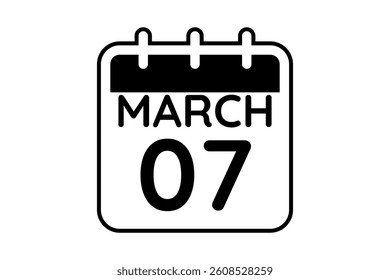 7 March calendar icon text page monthly web design on black and white background vector, icon, or illustration with the month of March 7