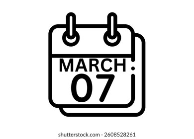 7 March calendar icon text page monthly web design on black and white background vector, icon, or illustration with the month of March 7