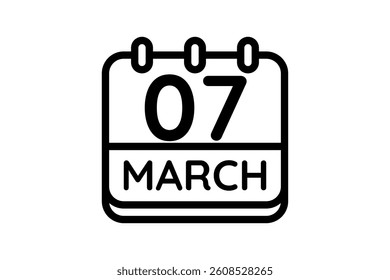 7 March calendar icon text page monthly web design on black and white background vector, icon, or illustration with the month of March 7