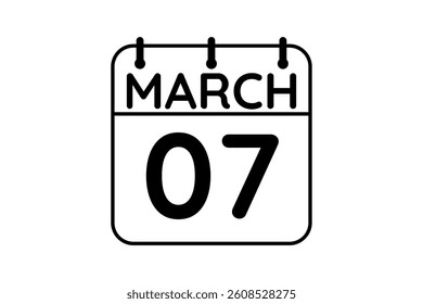 7 March calendar icon text page monthly web design on black and white background vector, icon, or illustration with the month of March 7