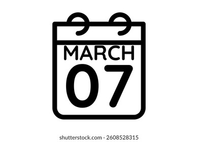 7 March calendar icon text page monthly web design on black and white background vector, icon, or illustration with the month of March 7