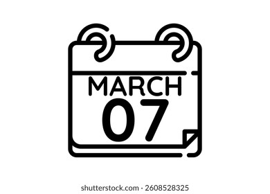 7 March calendar icon text page monthly web design on black and white background vector, icon, or illustration with the month of March 7