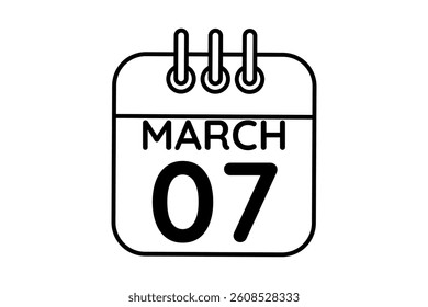 7 March calendar icon text page monthly web design on black and white background vector, icon, or illustration with the month of March 7