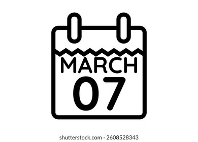 7 March calendar icon text page monthly web design on black and white background vector, icon, or illustration with the month of March 7