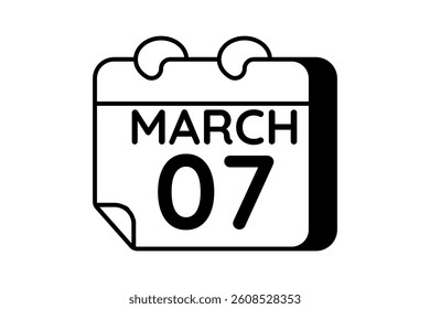 7 March calendar icon text page monthly web design on black and white background vector, icon, or illustration with the month of March 7