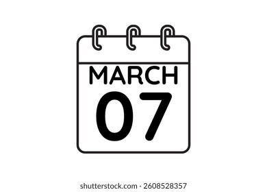 7 March calendar icon text page monthly web design on black and white background vector, icon, or illustration with the month of March 7