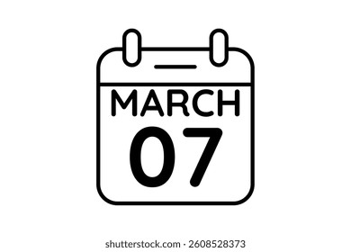 7 March calendar icon text page monthly web design on black and white background vector, icon, or illustration with the month of March 7
