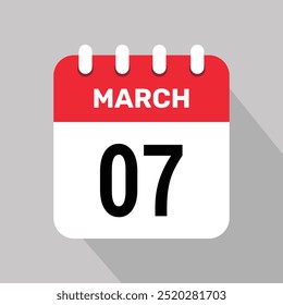 7 march calendar icon vector background. Vector schedule symbol.