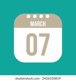 7 March calendar vector icon. White March date for the days of the month and the week on a light background