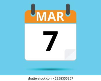 7 March. Flat icon calendar isolated on blue background. Vector illustration.