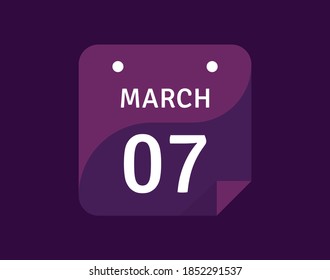 7 March, March 7 icon Single Day Calendar Vector illustration