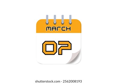 7 March month single day vector, illustration, calendar with yellow, black and white color background calendar March 7