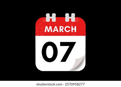 7 March month single day vector, illustration, calendar with red, gray, white and black color background calendar March 7