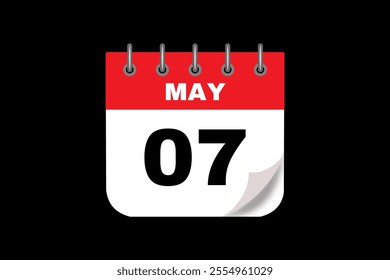 7 May calendar icon text page monthly web design on red, white and black background vector, icon, or illustration with the month of May 7