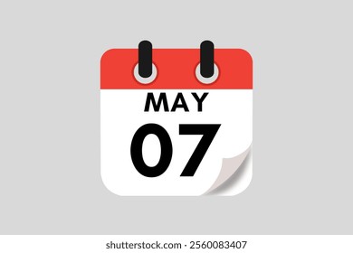 7 May calendar icon text page monthly web design on red, white, black and ash background vector, icon, or illustration with the month of May 7