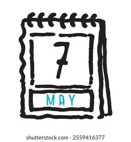 7 May date calendar - A simple yet elegant line art illustration of a date calendar captures the essence of organization and timekeeping. The clean lines and minimalistic design 