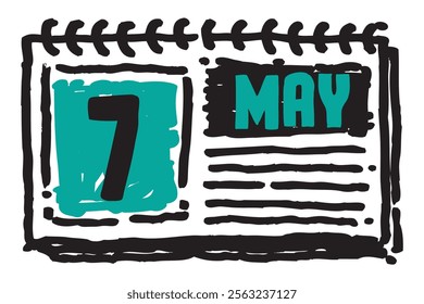 7 May date long table calendar - A simple yet elegant line art illustration of a table date calendar captures the essence of organization and timekeeping and note lines sketch art