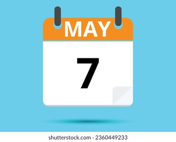 7 May. Flat icon calendar isolated on blue background. Vector illustration.