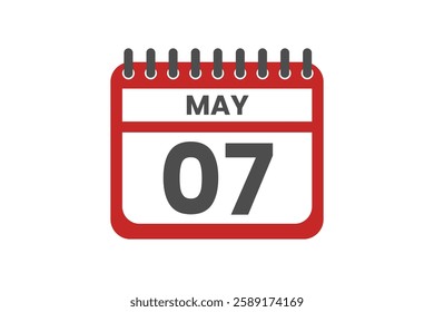 7 May month single day vector, illustration, calendar with red, black and white color background calendar May 7