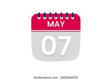 7 May month single day vector, illustration, calendar with red, off white and white color background calendar May 7