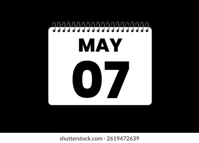 7 may month single day vector, illustration, calendar with black and white color background calendar icon of may 7