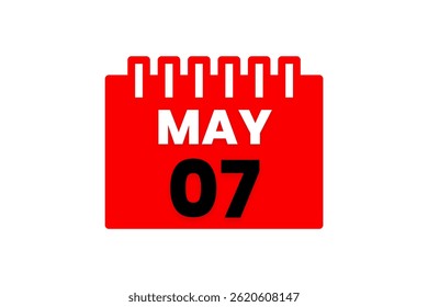 7 may month single day vector, illustration, calendar with red, black and white color background calendar icon of may 7