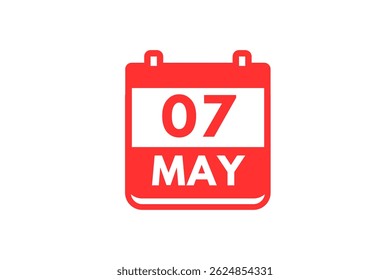 7 maio mês vetor de dia único, ilustração, calendário com vermelho e branco ícone de calendário de fundo de maio 7