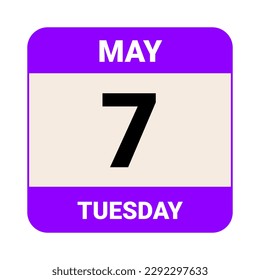 7 May, Tuesday. Date template. Useful design for calendar or event promotion. Vector illustration EPS 10 File. Isolated on white background. 