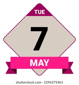 7 May, Tuesday. Date template. Useful design for calendar or event promotion. Vector illustration EPS 10 File. Isolated on white background. 