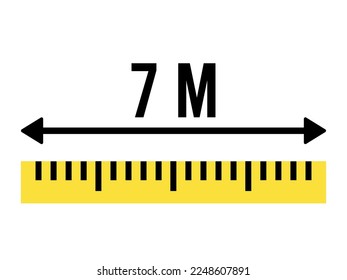 7 meters ruler icon. Vector measure scale, size and length isolated on white background