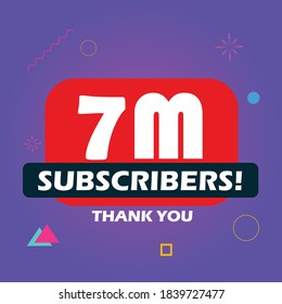 7 Millionen Anhänger Vektor-Post-1m-Feier. Sieben Millionen Abonnenten followers danke Ihnen gratulieren.