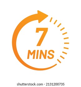 7 minutes clock quick number icon. Seven mins time circle icon.