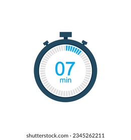 7 minutes countdown timer or digital counter timer clock vector icon. 7 min Stopwatch vector icon, digital timer.