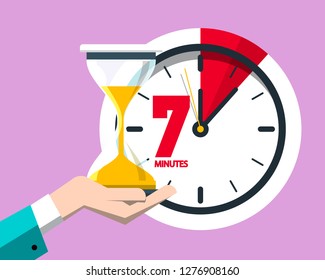 7 Minutes on Clock Vector Flat Design. Seven Minute Icon.