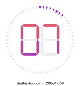 The  7 minutes, stopwatch vector icon, digital timer. Vector digital count down circle board with circle time pie diagram. Watch outline style design, designed for web and app.