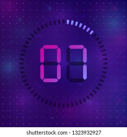 The 7 minutes, stopwatch vector icon, digital timer. Vector digital count down circle board with circle time pie diagram. Watch outline style design, designed for web and app.