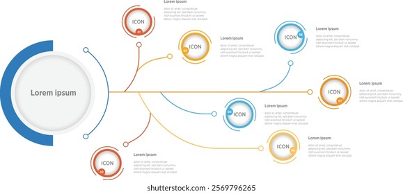 7 Modern colors of success Infographic Template for business direction, marketing strategy, diagram, data, growth, arrow teamwork skill management timeline, for presentation report and progress