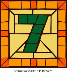 7 - Mosaic numbers, stained glass windows with frame or tile design, vector illustration