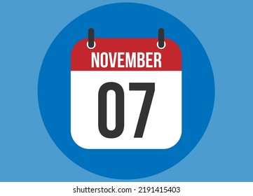 Vector de calendario azul de 7 de noviembre. Calendario de noviembre con círculo en segundo plano claro.