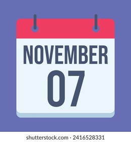 7 November Calendar. Blue Background. Vector Calendar.
