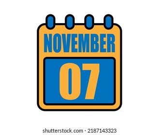 7 November calendar. November calendar icon in blue and orange. Vector Calendar Page Isolated on White Background.