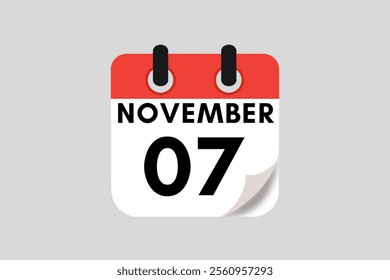 7 November calendar icon text page monthly web design on red, white, black and ash background vector, icon, or illustration with the month of November 7