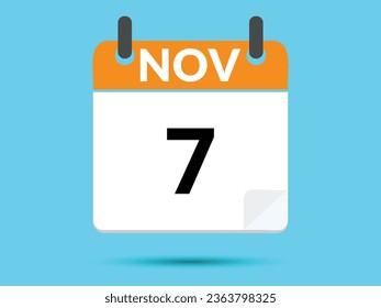 7. November. Flacher Icon-Kalender einzeln auf blauem Hintergrund. Vektorgrafik.